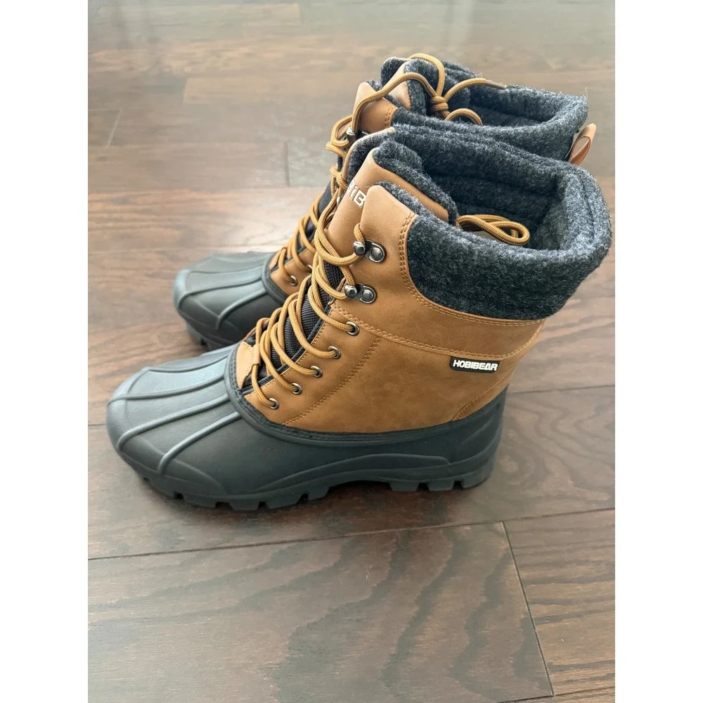 Hobibear Men Winter Snow Boots Tan Black Faux Fur Lined Waterproof GW8030 Sz 48